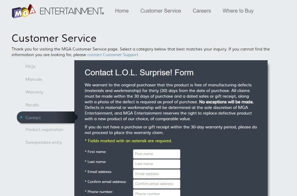 MGA Entertainment Contact Form