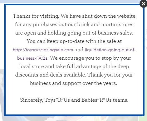 Toys R Us Website Closed